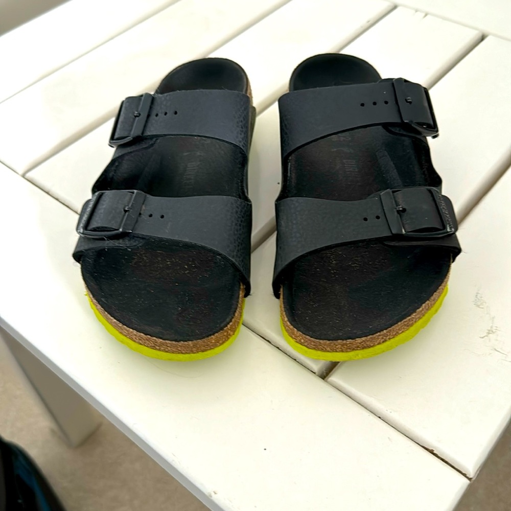 Kids Birkenstocks. Size 32. Lime green trim and soles. Black leather 32 is SOLD